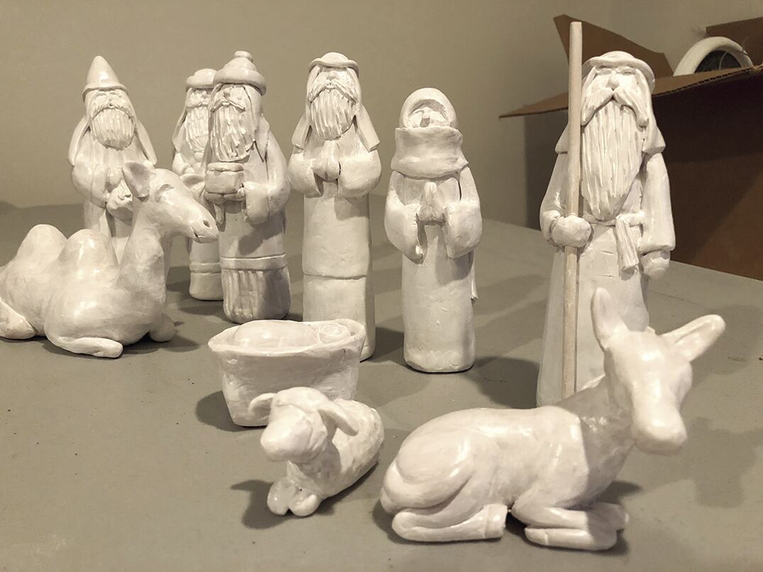 Nativity set, with grey stain, awaits a buyer